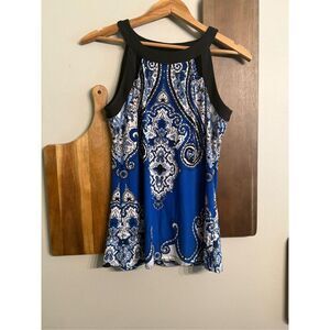 INC International Concepts blue white Floral Paisley Sleeveless Blouse XS